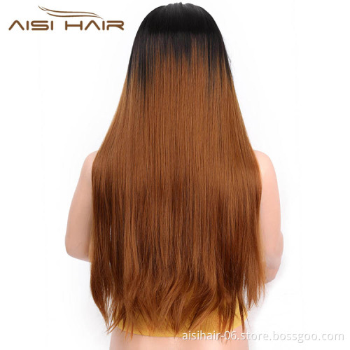 Dropshoppping Silky Straight Wig Lace Frontal Ombre Brown Dark Long Wig Natural Wave Front Lace Hair Wigs For Women